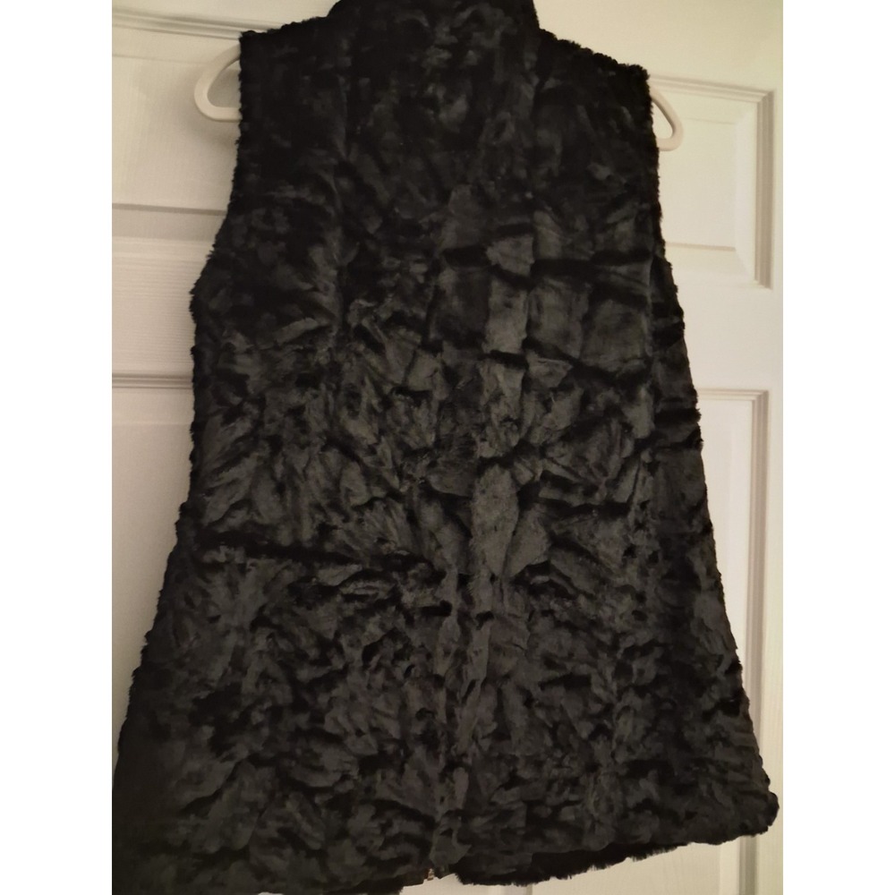 Dennis Basso Faux Fur Jacket Vest Zip-Off Leather Sleeves Black Statement Glam - Picture 12 of 16